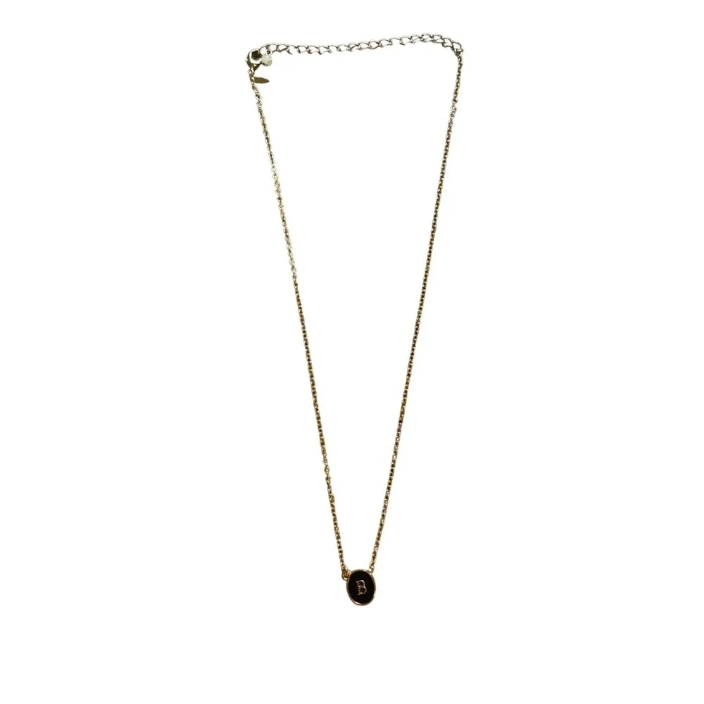 Initial Necklace‎ B Gold Tone Black Pendant Charm Delicate Chain Jewelry
